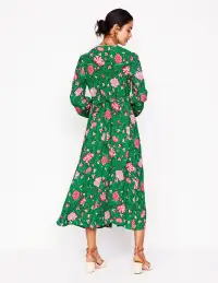 Cynthia Button Tea Dress-Rich Emerald. Carnation Vine(Petite,2)