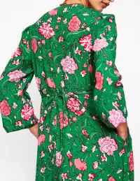 Cynthia Button Tea Dress-Rich Emerald. Carnation Vine(Petite,2)