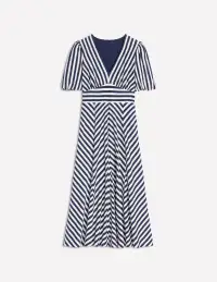 Ponte Panelled Tea Dress-French Navy. Ivory Stripe(Petite,2)