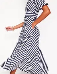 Ponte Panelled Tea Dress-French Navy. Ivory Stripe(Petite,2)