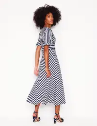 Ponte Panelled Tea Dress-French Navy. Ivory Stripe(Petite,2)