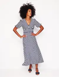 Ponte Panelled Tea Dress-French Navy. Ivory Stripe(Petite,2)