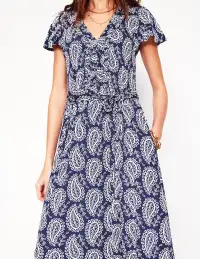 Nicola Jersey Tea Dress-French Navy.  Paisley Heart(Petite,2)