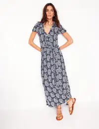 Nicola Jersey Tea Dress-French Navy.  Paisley Heart(Petite,2)