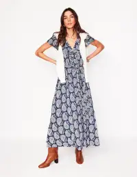 Nicola Jersey Tea Dress-French Navy.  Paisley Heart(Petite,2)