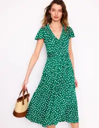 Nicola Jersey Tea Dress-Forest Grass. Painted Dot(Petite,2)
