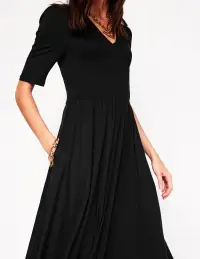 Bethany Smocked Jersey Dress-Black(Petite,2)