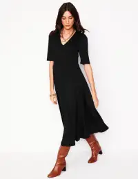 Bethany Smocked Jersey Dress-Black(Petite,2)