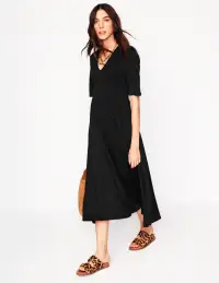 Bethany Smocked Jersey Dress-Black(Petite,2)