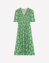 Bethany Smocked Jersey Dress-Paradise Green. Paisley Heart(Petite,2)