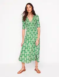 Bethany Smocked Jersey Dress-Paradise Green. Paisley Heart(Petite,2)