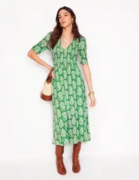 Bethany Smocked Jersey Dress-Paradise Green. Paisley Heart(Petite,2)