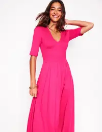 Bethany Smocked Jersey Dress-Pink Peony