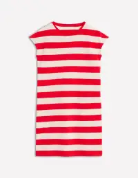 Leah Jersey T-shirt Dress-Poppy Red. White Stripe(Petite,2)