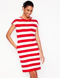 Leah Jersey T-shirt Dress-Poppy Red. White Stripe(Petite,2)