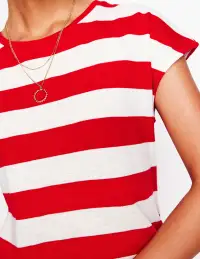Leah Jersey T-shirt Dress-Poppy Red. White Stripe(Petite,2)