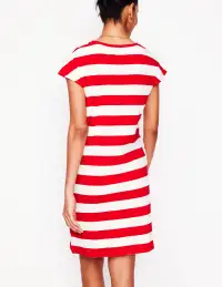 Leah Jersey T-shirt Dress-Poppy Red. White Stripe(Petite,2)