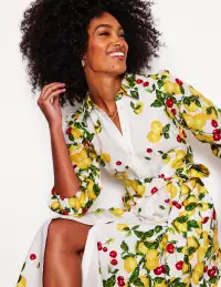 Clara Linen Blend Shirt Dress-Ivory. Cherries and Lemons