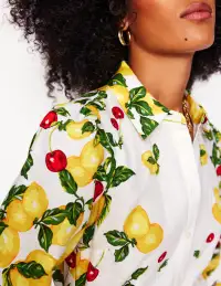 Clara Linen Blend Shirt Dress-Ivory. Cherries and Lemons(Petite,2)