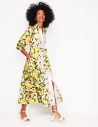 Clara Linen Blend Shirt Dress-Ivory. Cherries and Lemons(Petite,2)