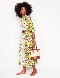 Clara Linen Blend Shirt Dress-Ivory. Cherries and Lemons(Petite,2)