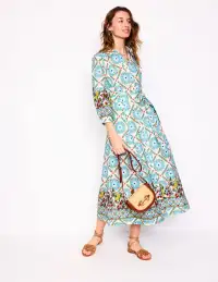 Clara Linen Blend Shirt Dress-Multi. Citrus Vine Tile