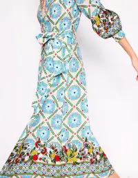 Clara Linen Blend Shirt Dress-Multi. Citrus Vine Tile(Petite,2)
