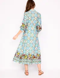 Clara Linen Blend Shirt Dress-Multi. Citrus Vine Tile(Petite,2)