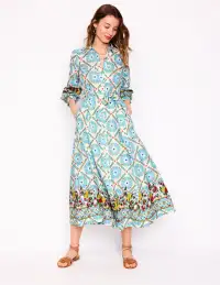 Clara Linen Blend Shirt Dress-Multi. Citrus Vine Tile(Petite,2)