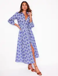 Clara Cotton Shirt Dress-Bright Blue. Paisley Heart