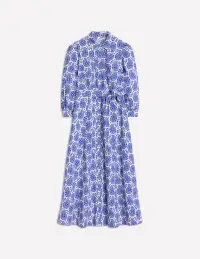 Clara Cotton Shirt Dress-Bright Blue. Paisley Heart(Petite,2)