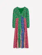 Lisa Long Sleeve Tea Dress-Hotched. Carnation Sprig(Petite,2)