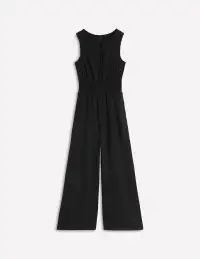 Smocked Double Cloth Jumpsuit-Black(Petite,2)