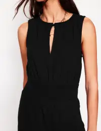 Smocked Double Cloth Jumpsuit-Black(Petite,2)