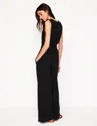 Smocked Double Cloth Jumpsuit-Black(Petite,2)