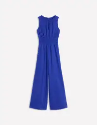 Smocked Double Cloth Jumpsuit-Bright Blue(Petite,2)