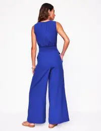 Smocked Double Cloth Jumpsuit-Bright Blue(Petite,2)