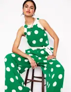 Colourblock Halter Jumpsuit-Rich Emerald. Abstract Dot
