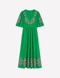 Maya Embroidered Kimono Dress-Rich Emerald. Embroidered(Petite,2)