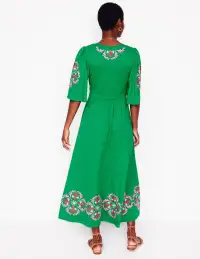 Maya Embroidered Kimono Dress-Rich Emerald. Embroidered(Petite,2)