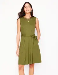 Mila Trim Short Jersey Dress-Deep Olive(Petite,2)
