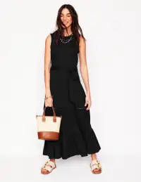 Mila Trim Tiered Jersey Dress-Black(Petite,2)