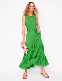 Mila Trim Tiered Jersey Dress-Paradise Green(Petite,2)