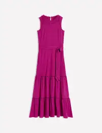Mila Trim Tiered Jersey Dress-Fuschia(Petite,2)