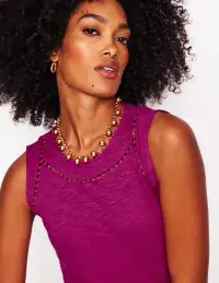 Mila Trim Tiered Jersey Dress-Fuschia(Petite,2)