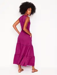 Mila Trim Tiered Jersey Dress-Fuschia(Petite,2)