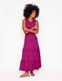 Mila Trim Tiered Jersey Dress-Fuschia(Petite,2)