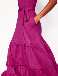Mila Trim Tiered Jersey Dress-Fuschia(Petite,2)