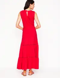 Mila Trim Tiered Jersey Dress-Poppy Red(Petite,2)