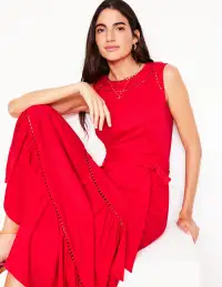 Mila Trim Tiered Jersey Dress-Poppy Red(Petite,2)